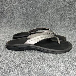 OluKai Ohana Sandals Women's 7 Metallic Grey Athletic Recovery Beach Flip‎ Flops